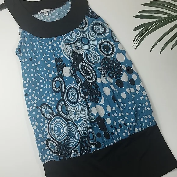 Moa Moa, Blue sleeveless top with Sequins, Sz M - Picture 6 of 6